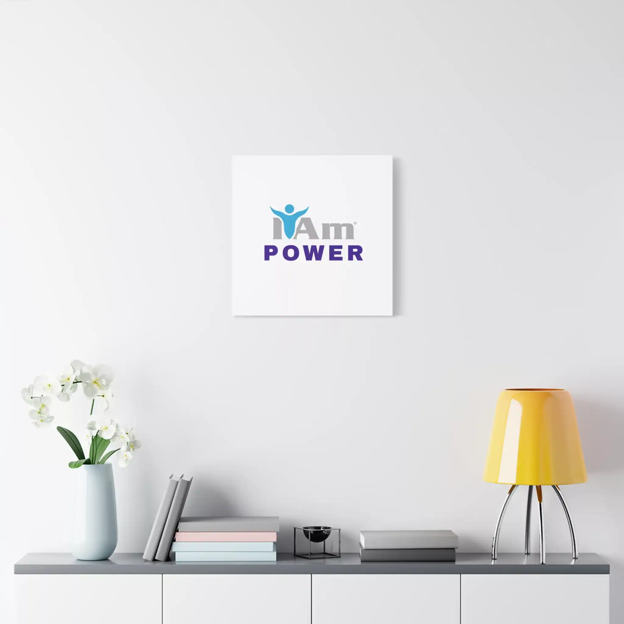 7107426653063766806_2048.webp Inspirational wall art with 'I Am Power' message on a white wall.
