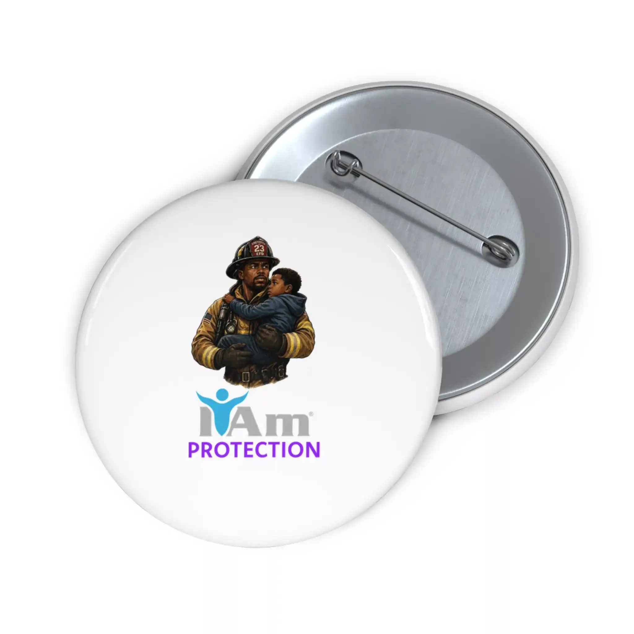 718430389139300609_2048.webp Protection badge featuring firefighter with child, symbolizing safety and guardianship.