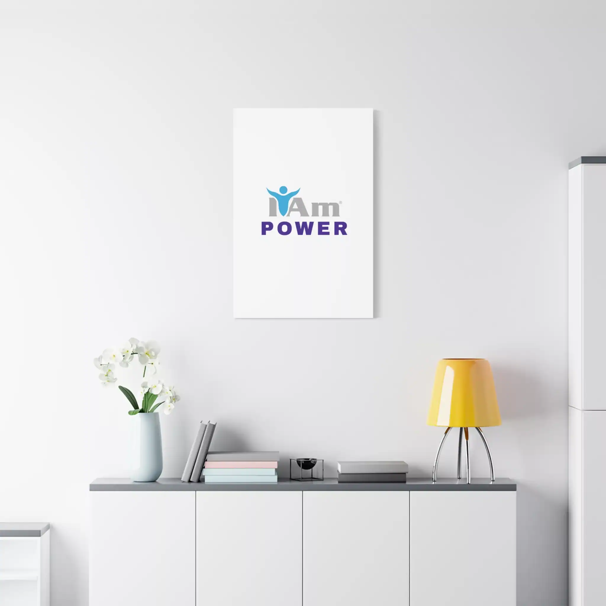 7257820918832847730_2048.webp Inspirational wall art with 'I Am Power' message on a white wall.