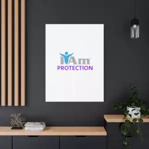 Inspirational wall art with 'I Am Protection' message on a white canvas.