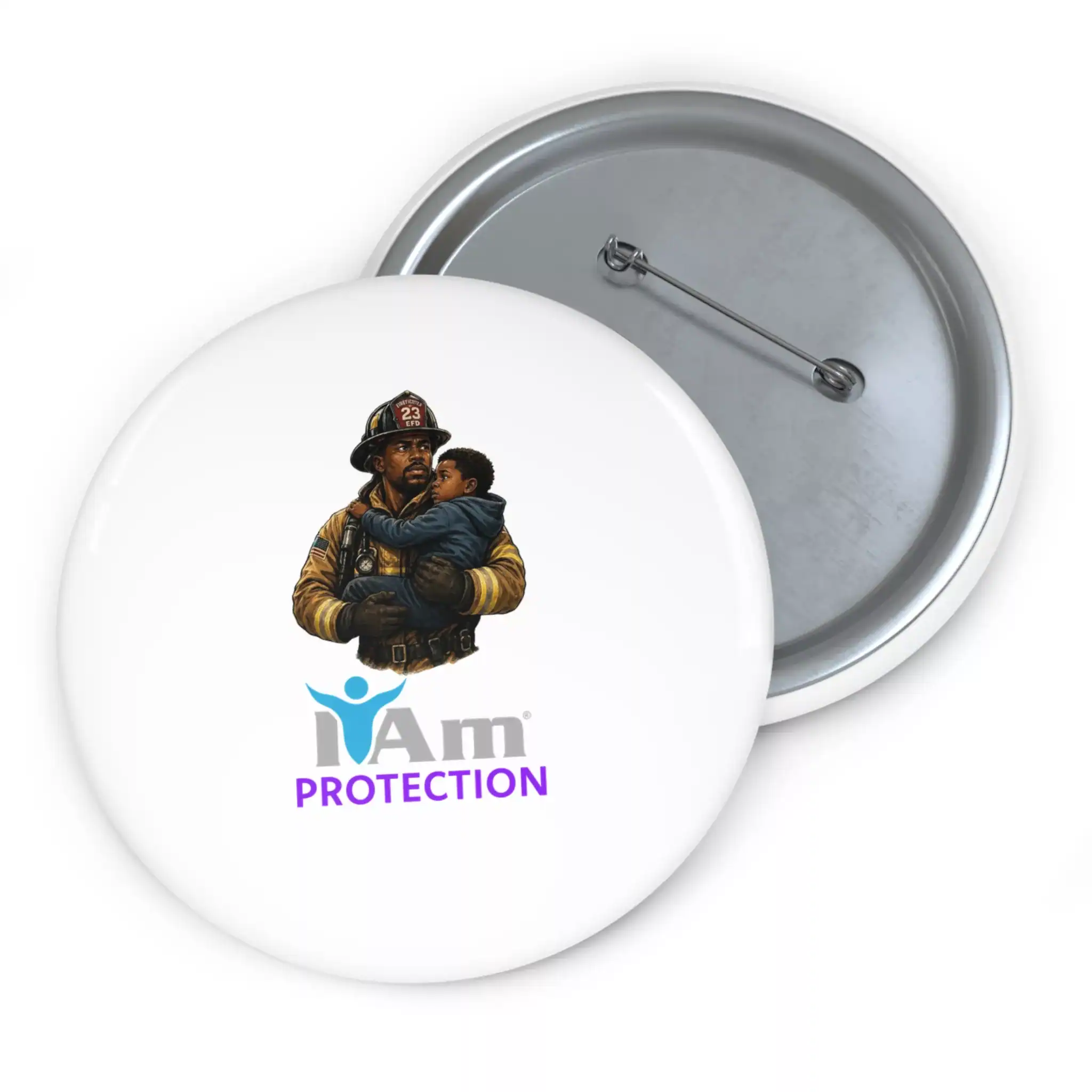 7270997411387065693_2048.webp Empowerment badge for protectors and advocates featuring firefighter and child.