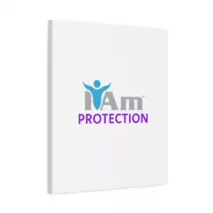 Inspirational wall art with 'I Am Protection' message and figure icon.