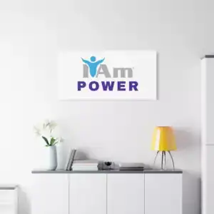 Inspirational wall art with 'I Am Power' message in a modern room setting.