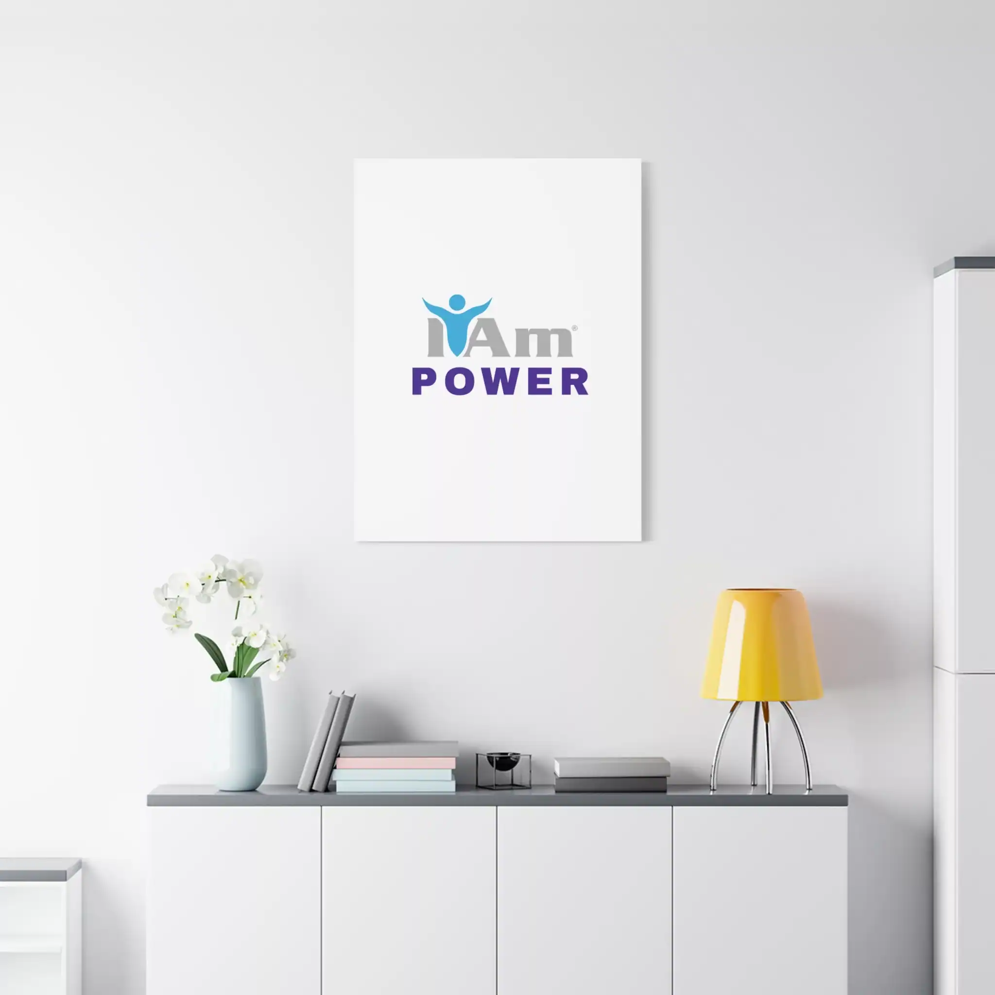 7730213262746669534_2048.webp Inspirational wall art with 'I Am Power' message on a white wall.