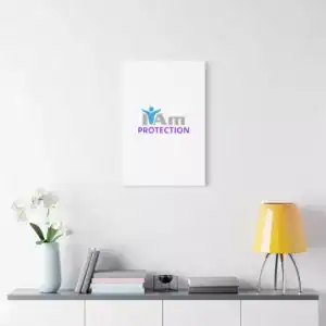 Inspirational wall art with 'I Am Protection' message on a white wall.