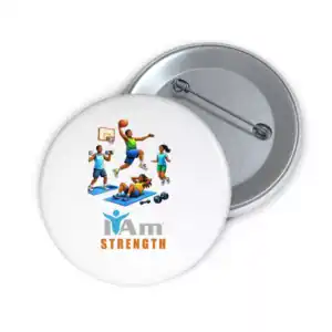Empowerment badge with diverse athletes and 'I Am Strength' text for health motivation.