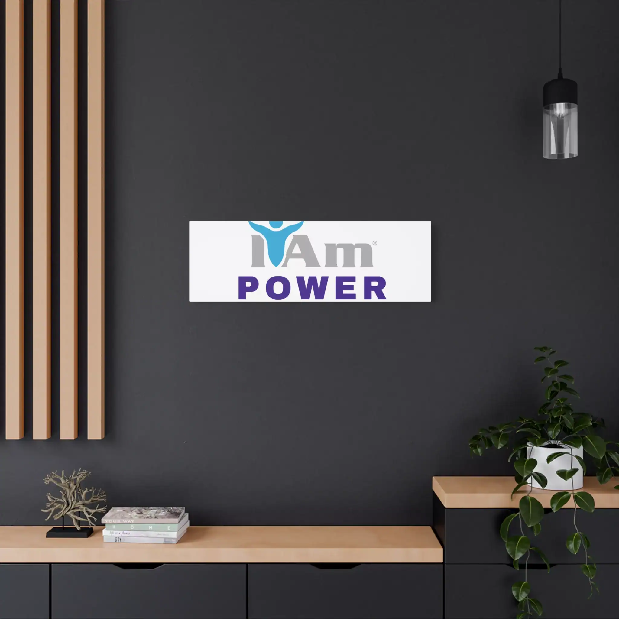 8416294638007247568_2048.webp Inspirational wall art with 'I Am Power' message on a dark wall.
