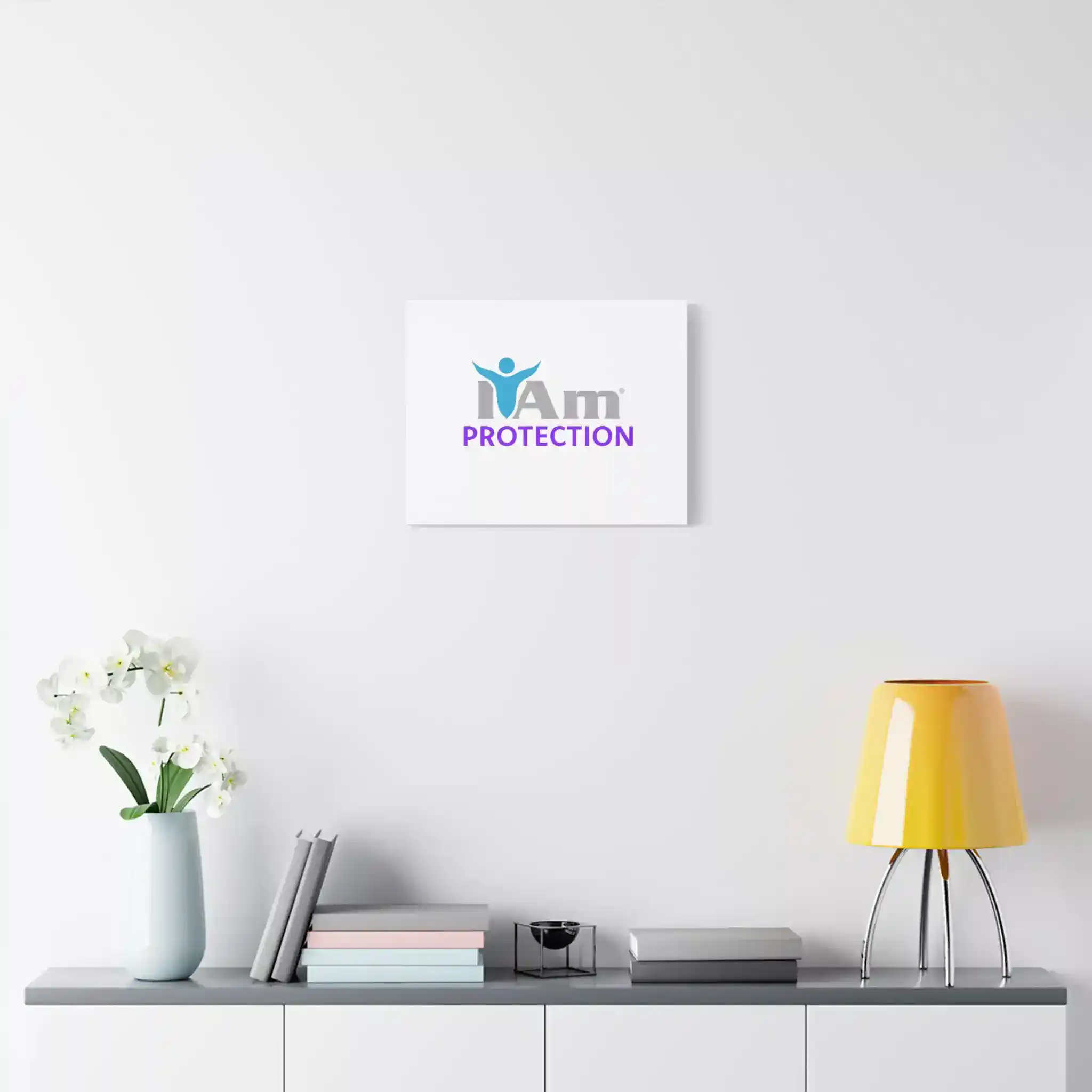 8416310943455975065_2048.webp Minimalist wall art with 'I Am Protection' message on a white wall.