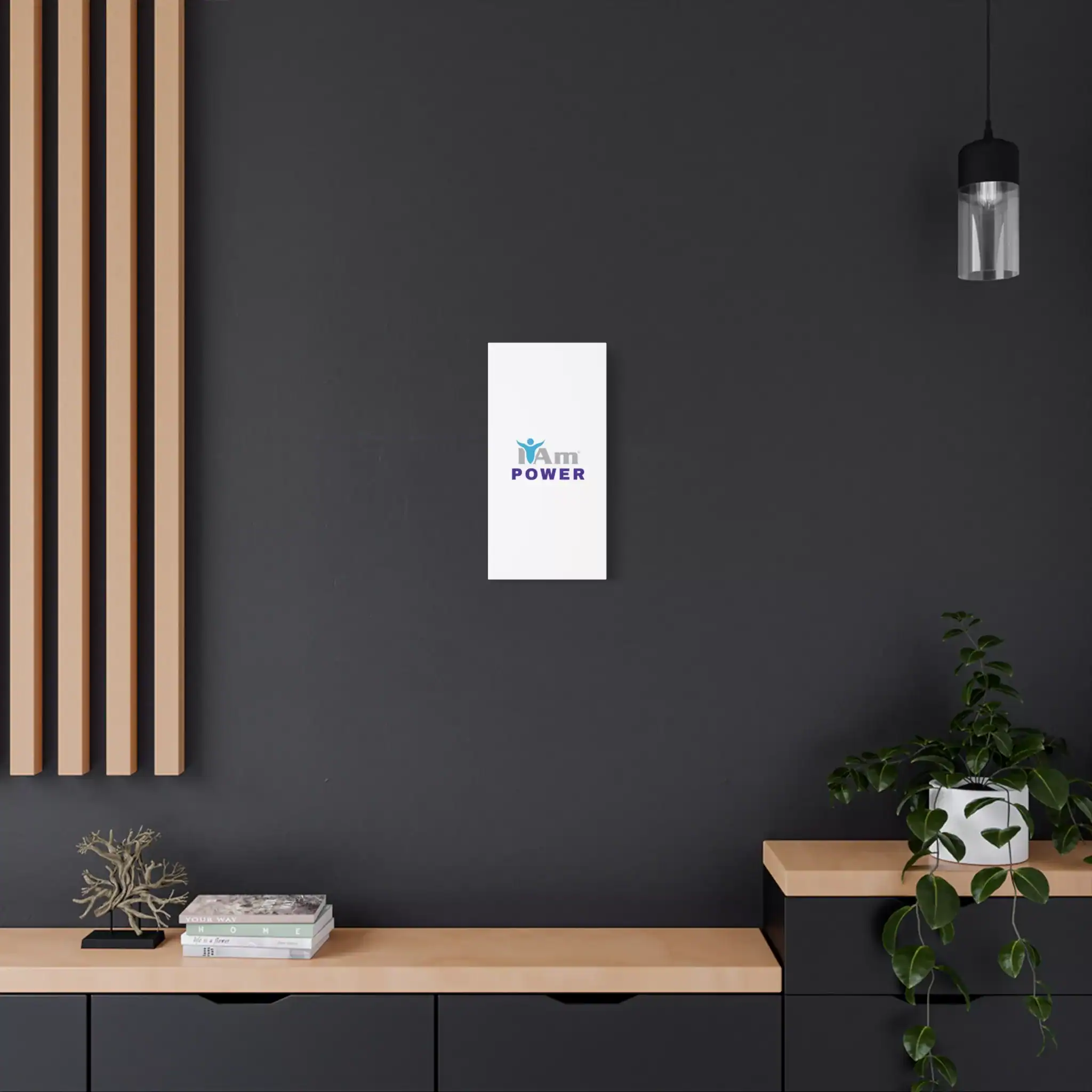 8558795417492162044_2048.webp Inspirational wall art with 'I Am Power' message on a dark wall.