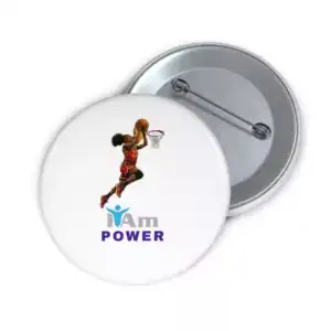 Empowerment badge featuring a basketball player dunking for 'I Am Power' post.