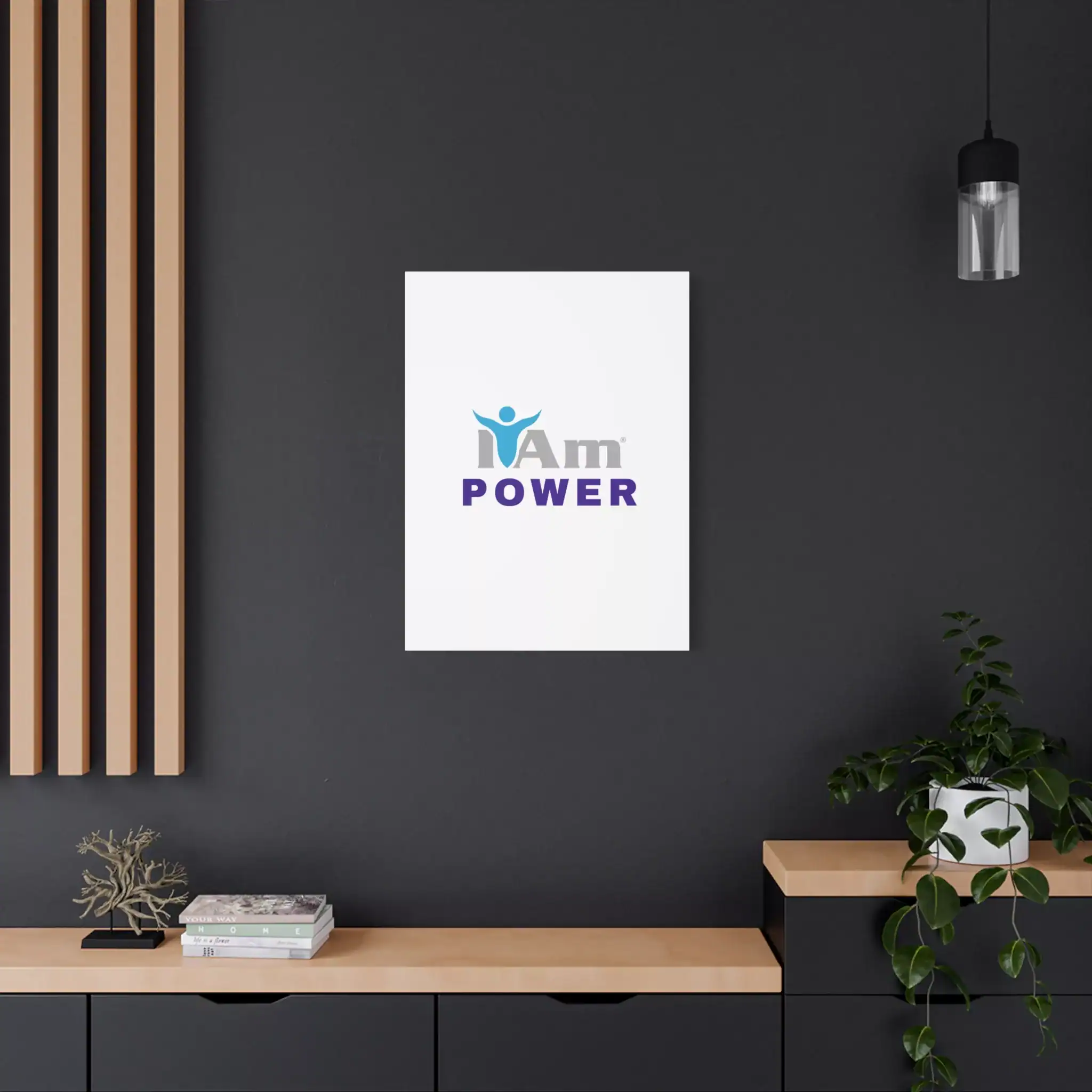 8794682389320936019_2048.webp Inspirational wall art with 'I Am Power' message on a dark wall.