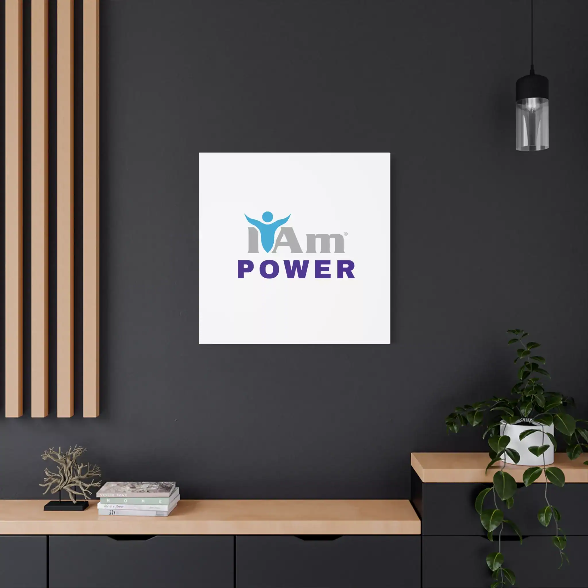8797361354405403937_2048.webp Inspirational wall art with 'I Am Power' message on a dark wall.