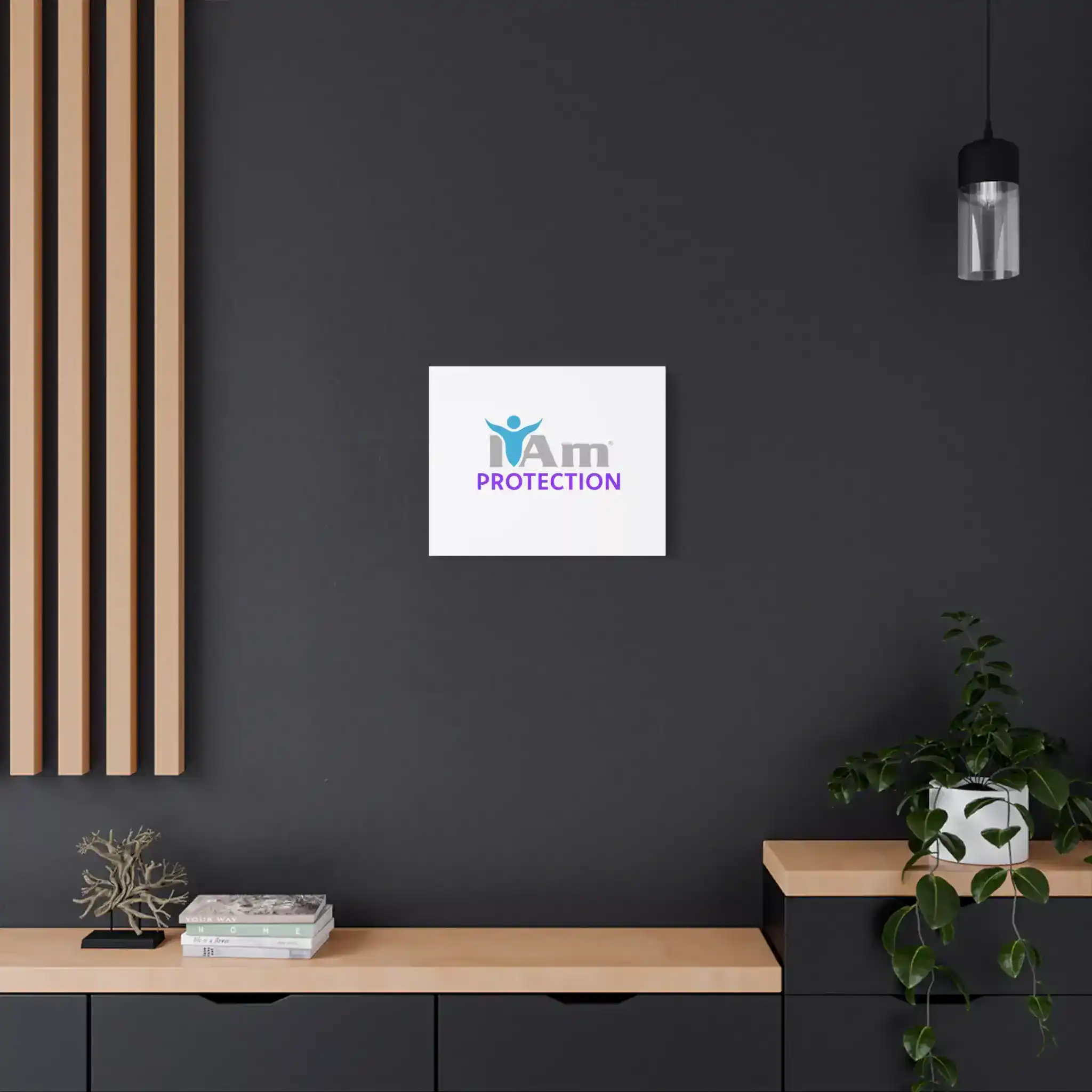8991105009842475304_2048.webp Modern wall art with 'I Am Protection' message in a stylish interior.