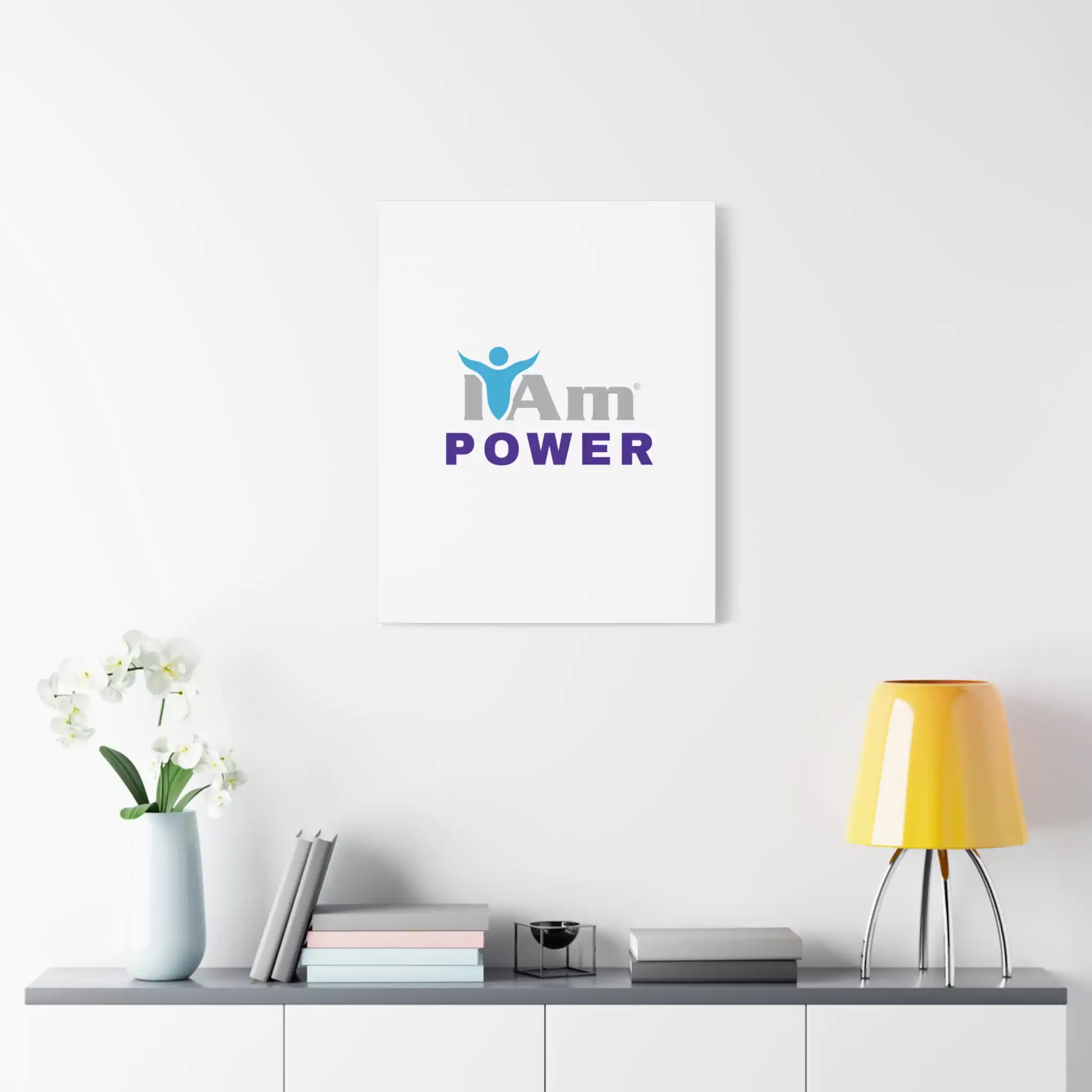 8996495240413935155_2048.webp Inspirational wall art with 'I Am Power' message on a white wall.