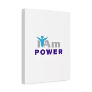 Inspirational wall art with 'I Am Power' message and figure icon.