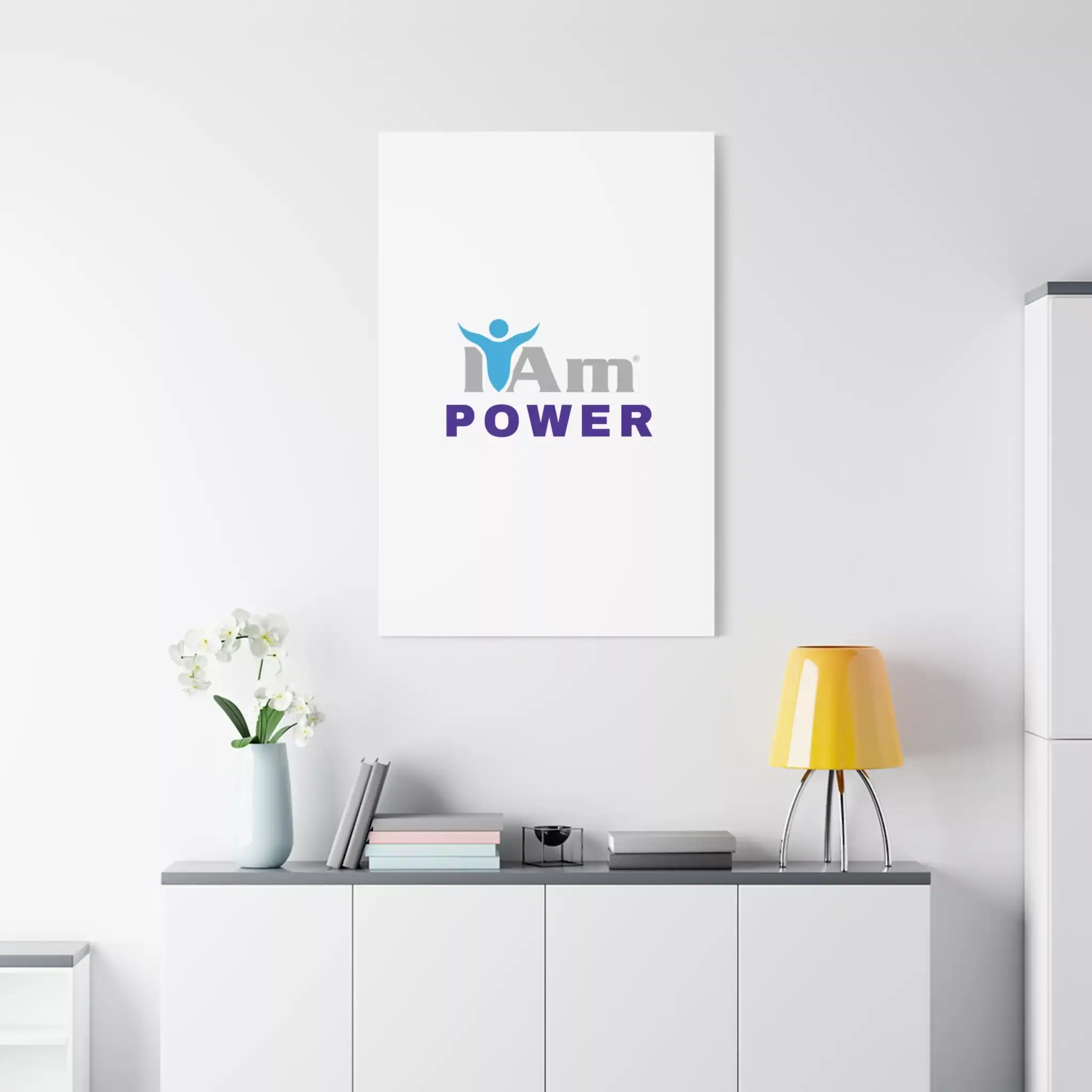 910601484064278389_2048.webp Inspirational wall art with 'I Am Power' message on a white wall.