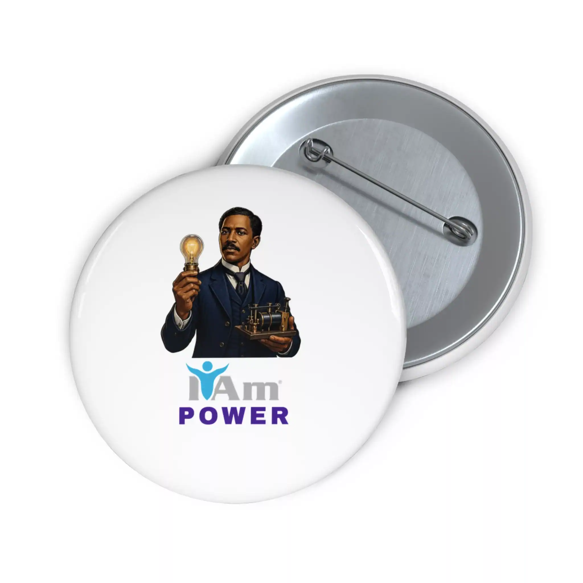 9240891710746861699_2048.webp Empowerment badge with a vintage inventor holding a light bulb and a small machine.