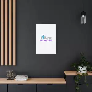 Inspirational wall art with 'I Am Protection' message on a dark wall.