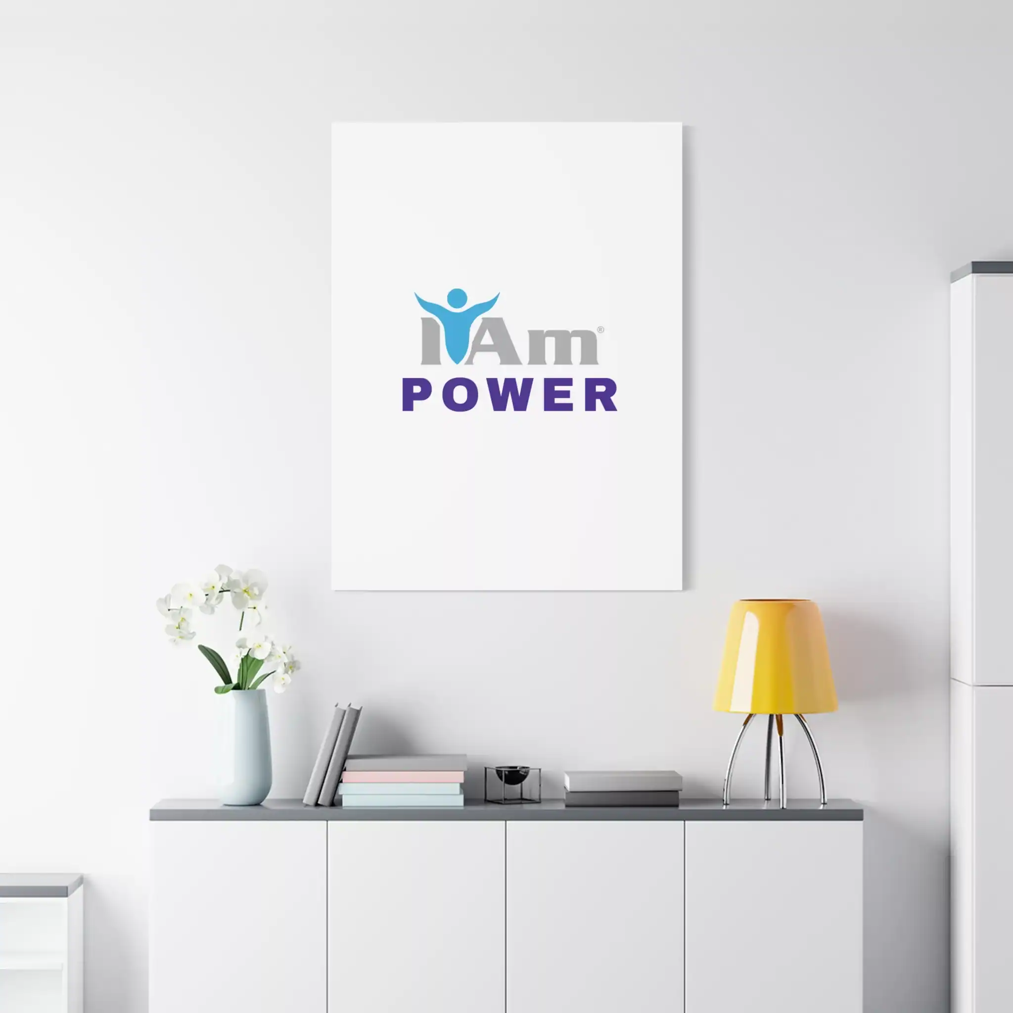 9449971137310617509_2048.webp Inspirational wall art with 'I Am Power' message on a white wall.