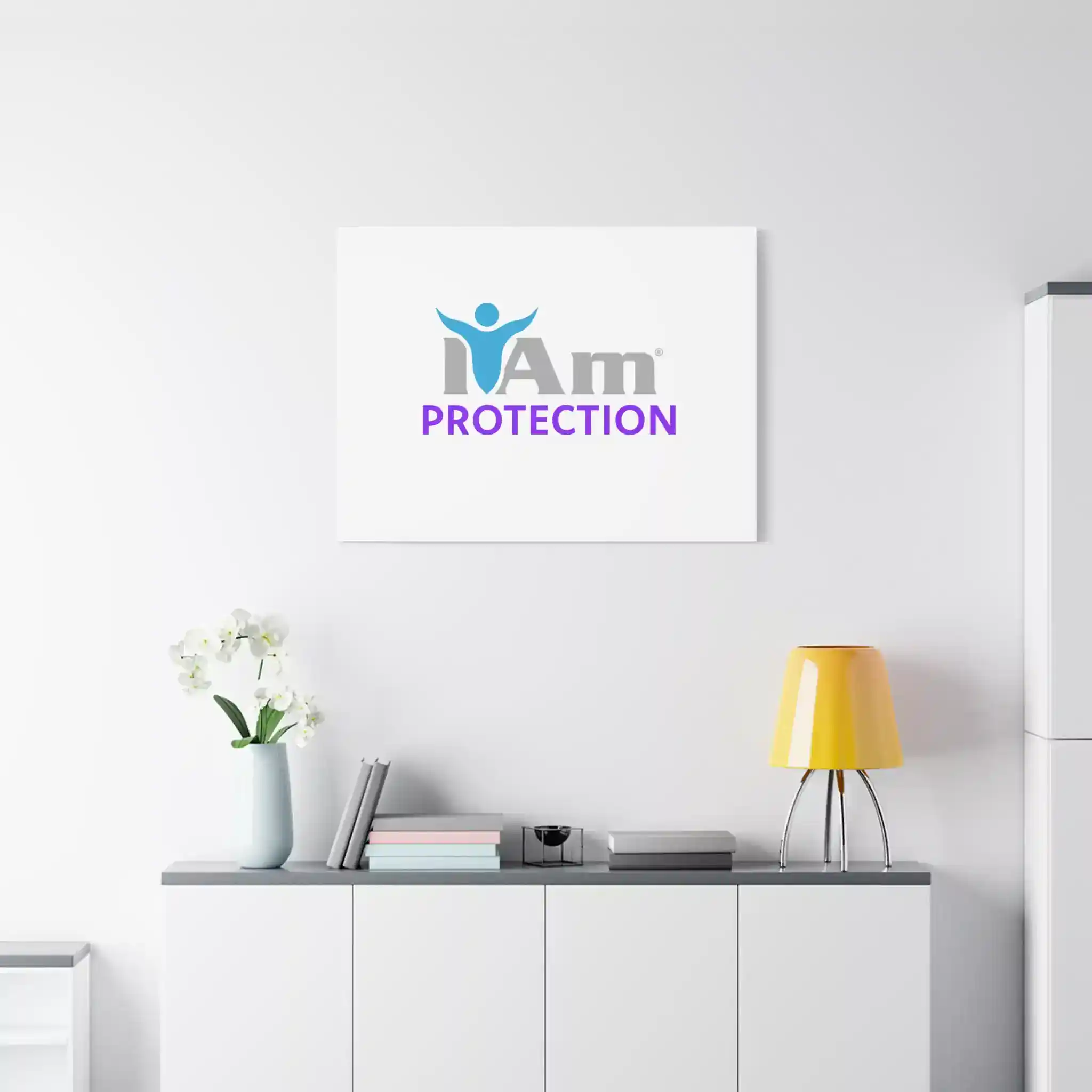 9721640177025936661_2048.webp I Am Protection logo on a white wall with modern decor.