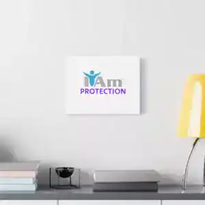 Inspirational wall art with 'I Am Protection' message on a white canvas.