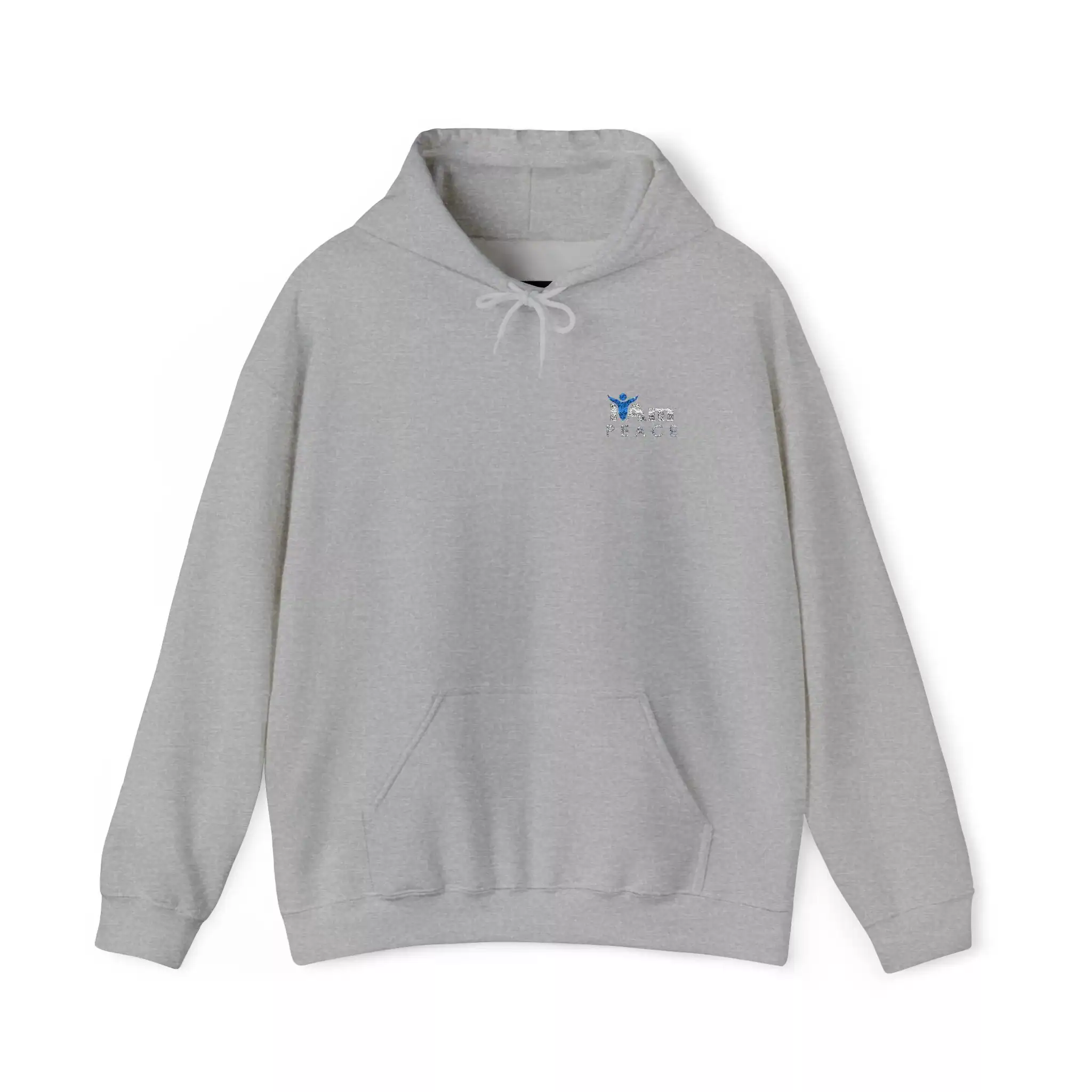 1707724311228067291_2048.webp Light gray hoodie with small embroidered logo on chest, front view.