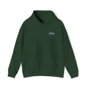 Dark green hoodie with 'I Am Peace' embroidered logo on front.