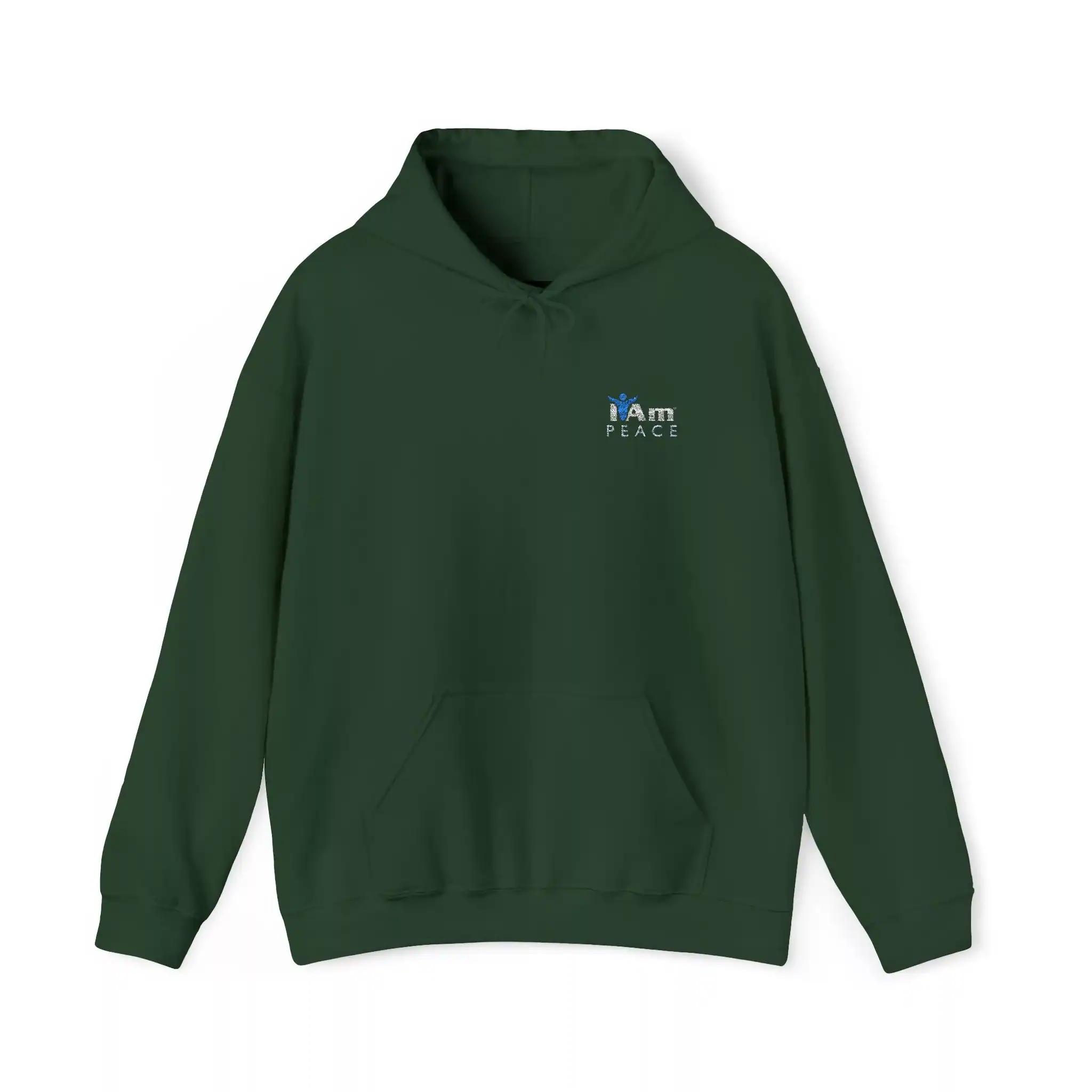 2104779623294997680_2048.webp Dark green hoodie with 'I Am Peace' embroidered logo on front.