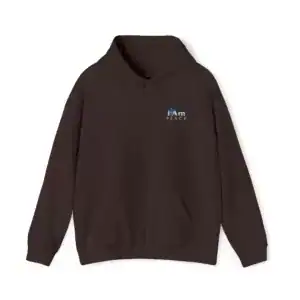Dark hoodie with 'I Am Peace' embroidery and dove logo on chest.