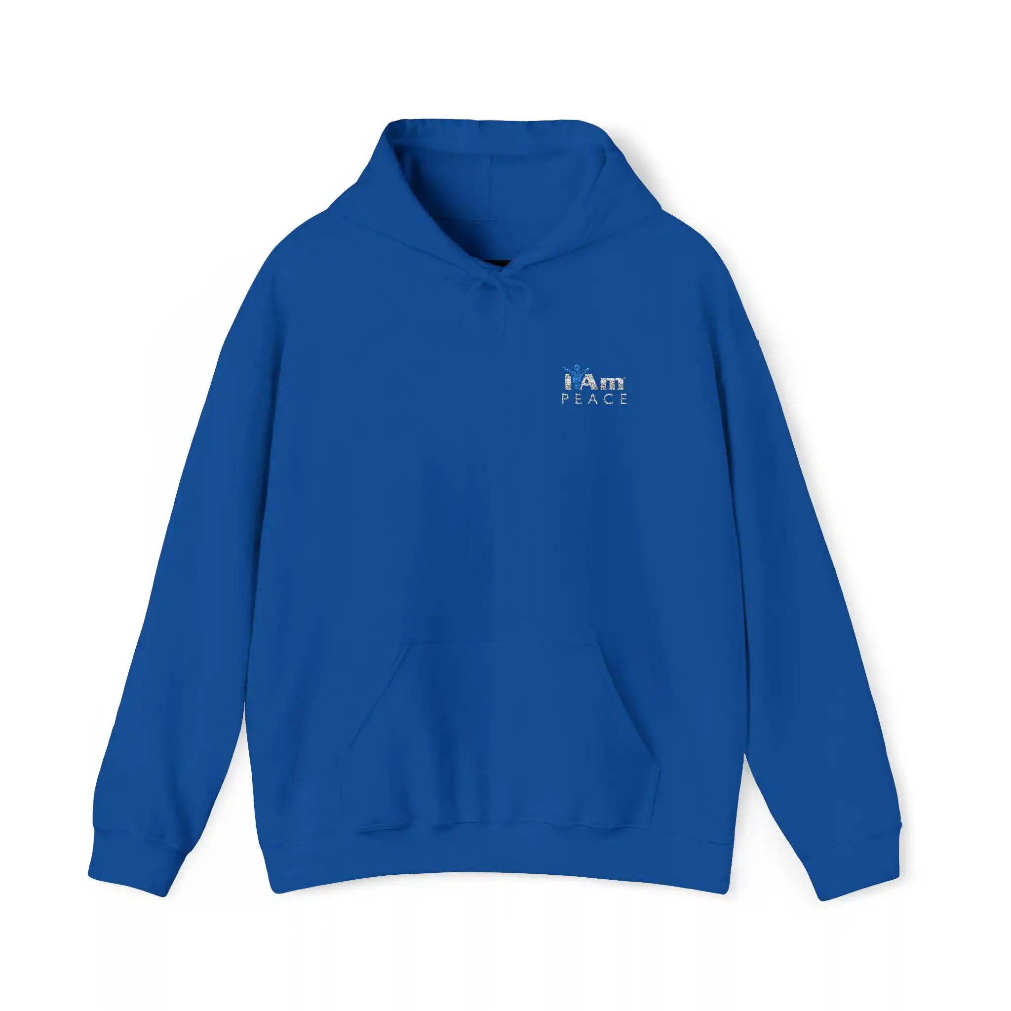 4693607200887254509_2048.webp Blue hoodie with 'I Am Peace' embroidery on the chest.