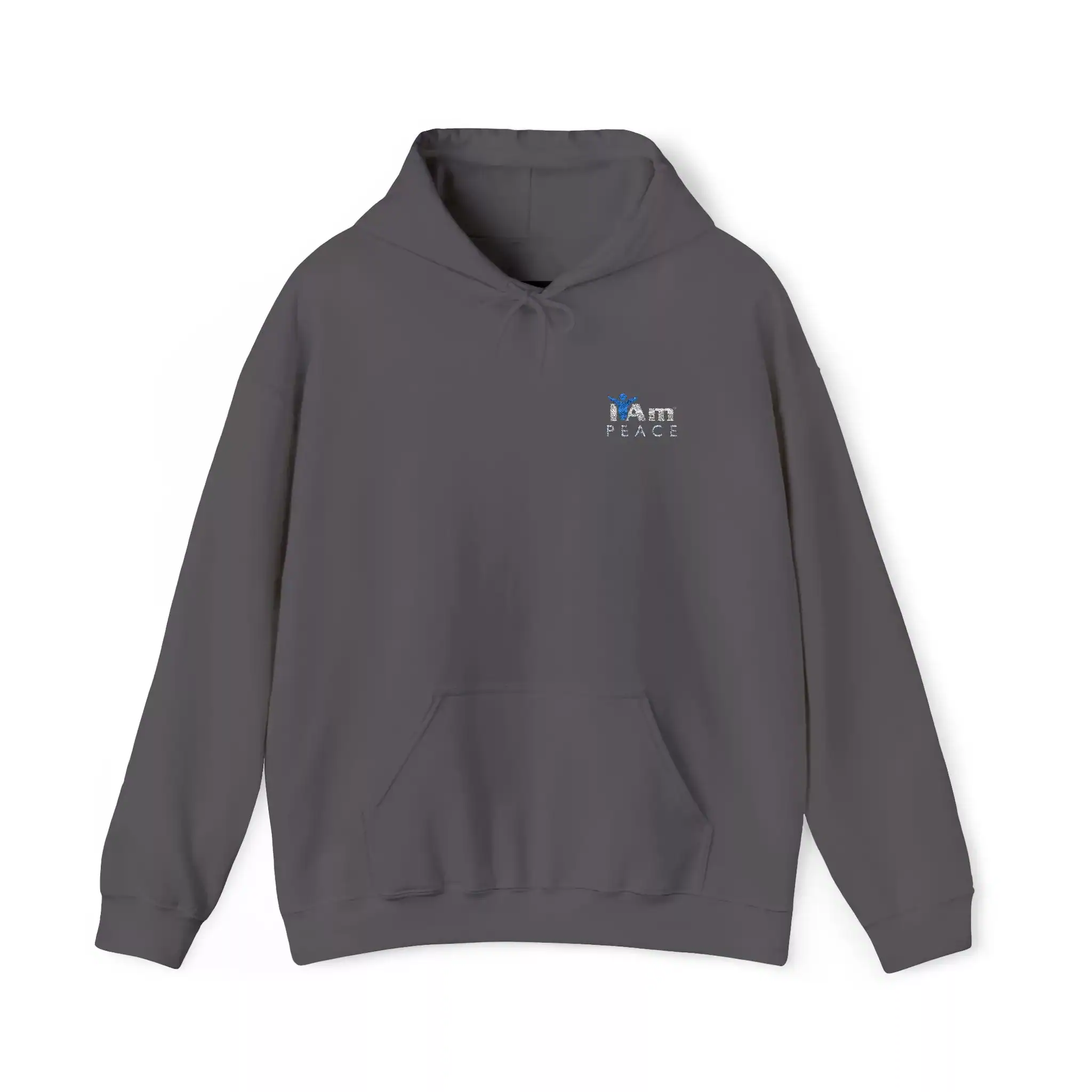 5303116239738426744_2048.webp Dark gray hoodie with 'I Am Peace' embroidered logo on chest.