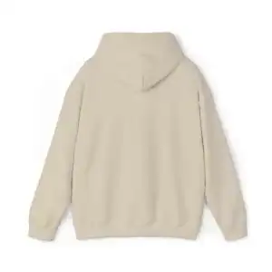Cream-colored hoodie with a hood, back view, casual style.