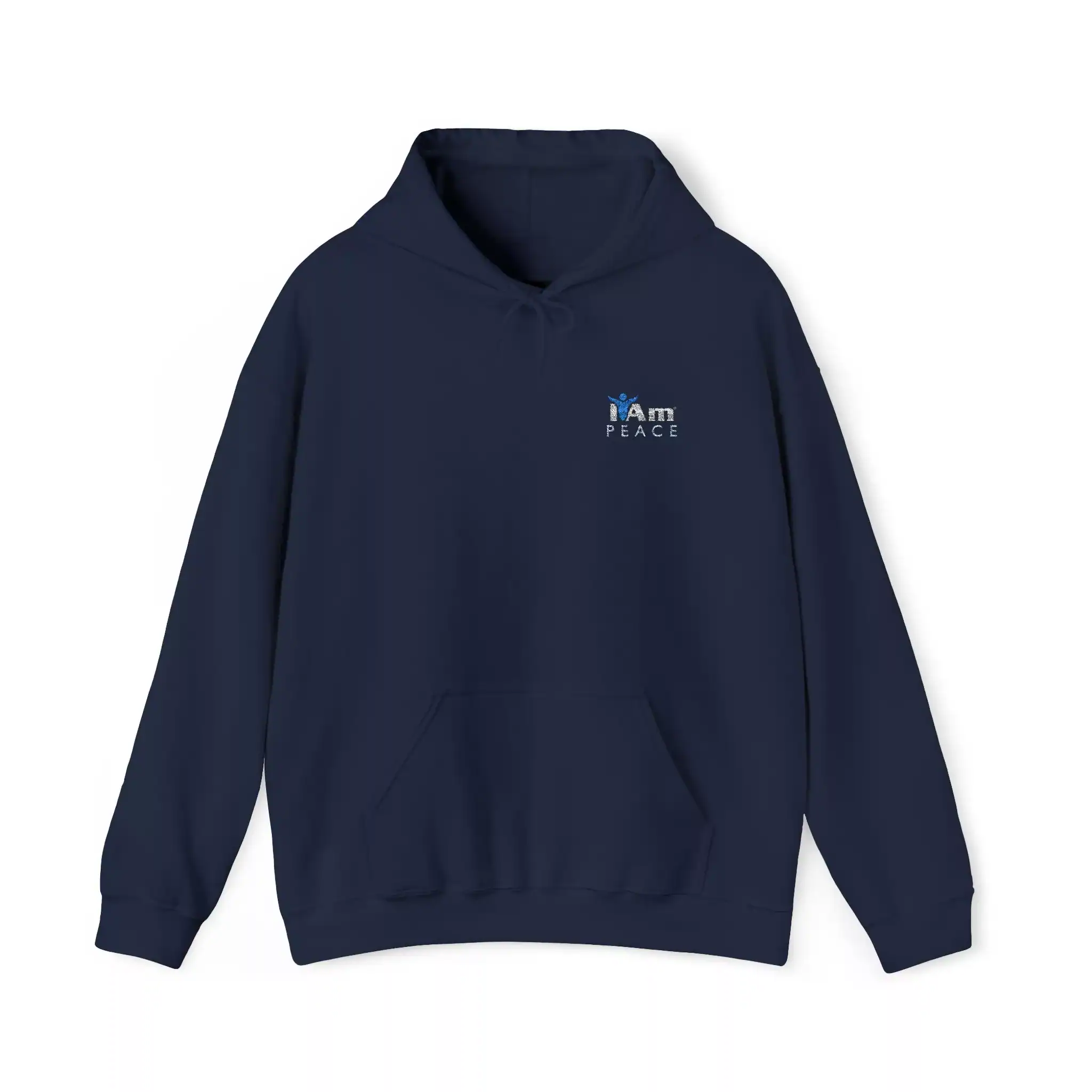 8916632697566741383_2048.webp Dark blue hoodie with 'I Am Peace' embroidery on the chest.